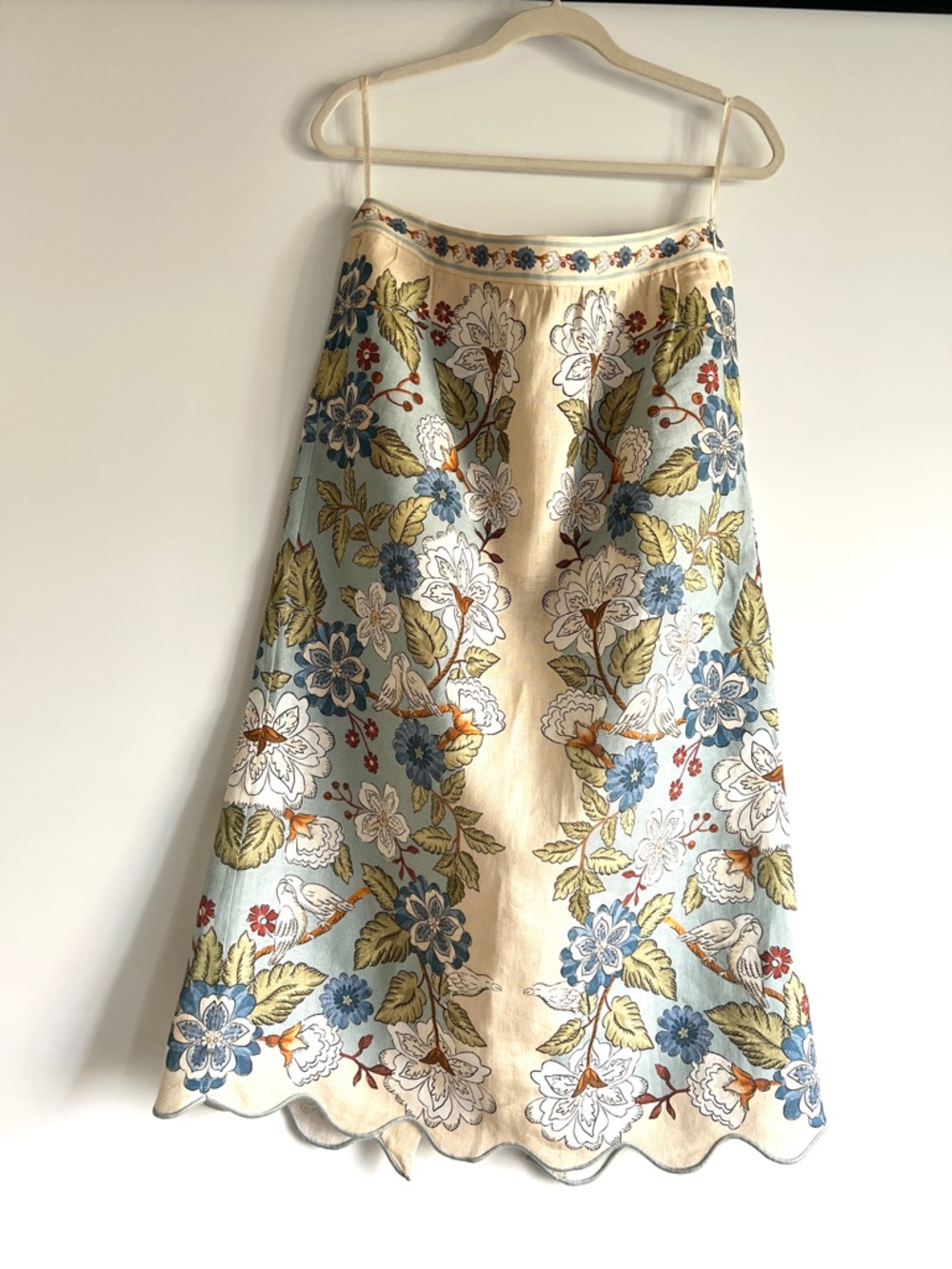 FARM Rio Cream Garden Scarf Euroflax™ Premium Linen Midi Skirt Size Medium NWT - Picture 6 of 16